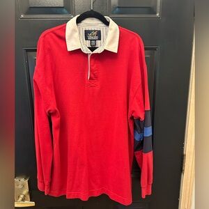 Vintage 90s Lands End L Heavyweight Red and Blue Long Sleeve Rugby Polo